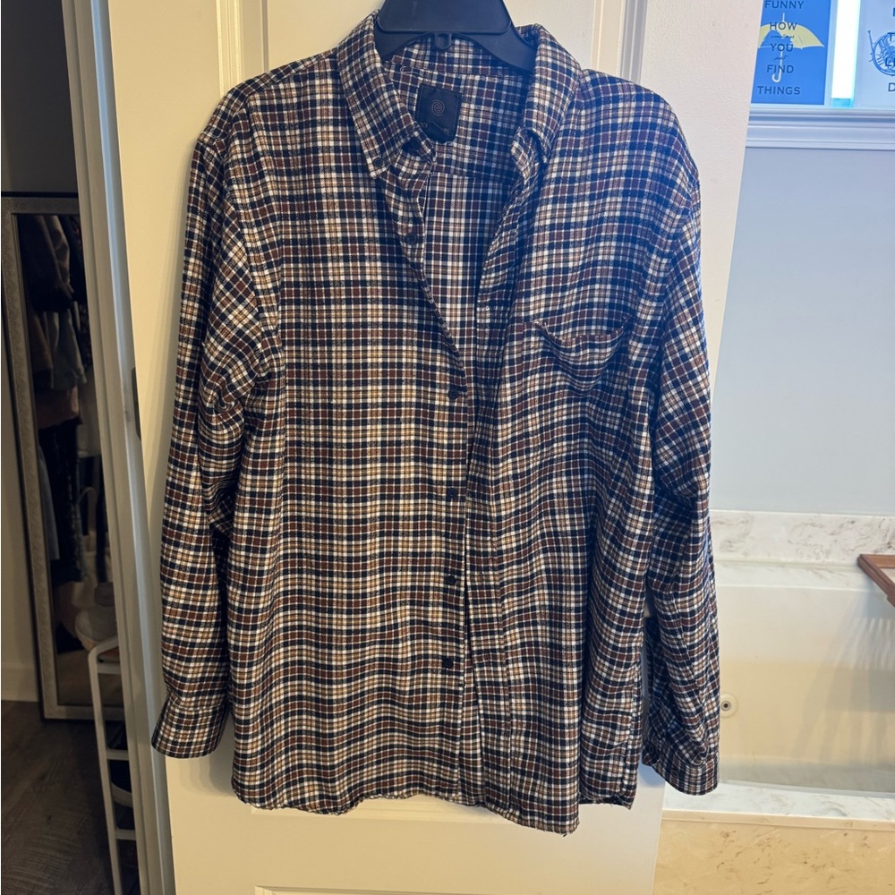 Men's Plaid Casual Button Down Shirt - Blue and Brown Flannel